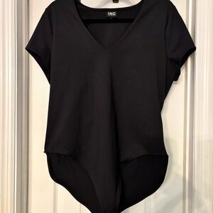 INC International Concepts Black Asymmetrical Short Sleeve Bodysuit - like New